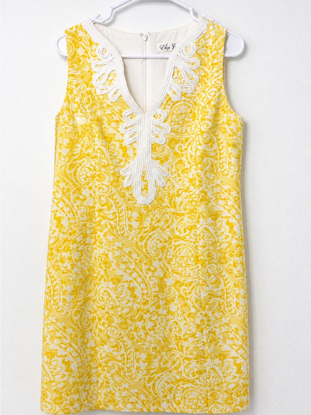 Eliza J Butter Yellow White Shift Dress Embroidered Coastal Resort Size 14